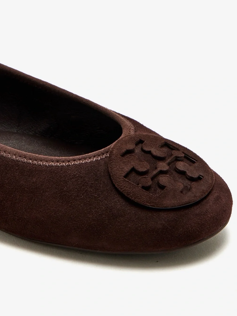 Brand new with box Tory Burch Dark Brown 100% Suede Logo Ballet Flats